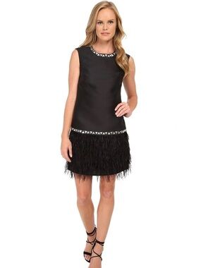 Shoshanna Janessa Black Feather cocktail dress black ostrich feathers sz 4